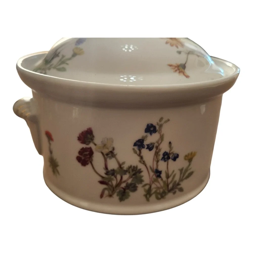Louis‎ Lourioux Le Faune French Porcelain Floral Lidded Casserole Dish Gold Gilt